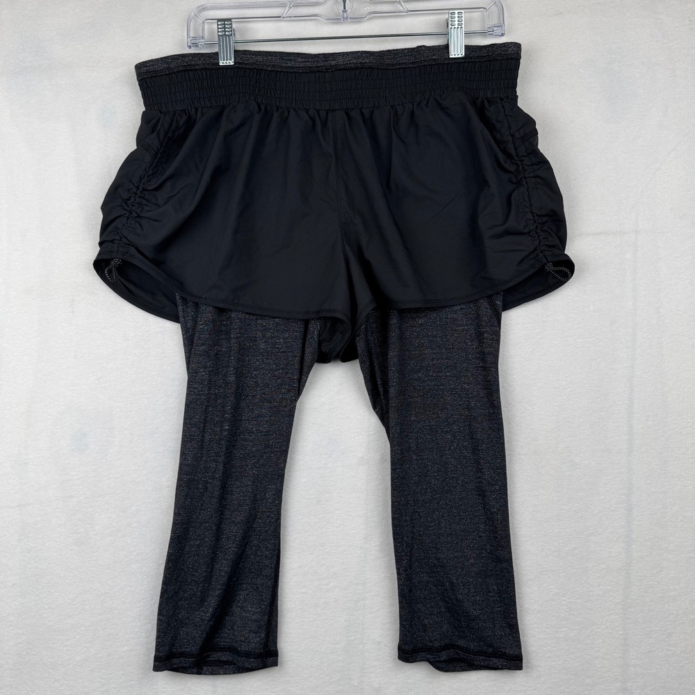 Athleta Women's Workout Shorts Over Capri Leggings Black Gray Size LT‎